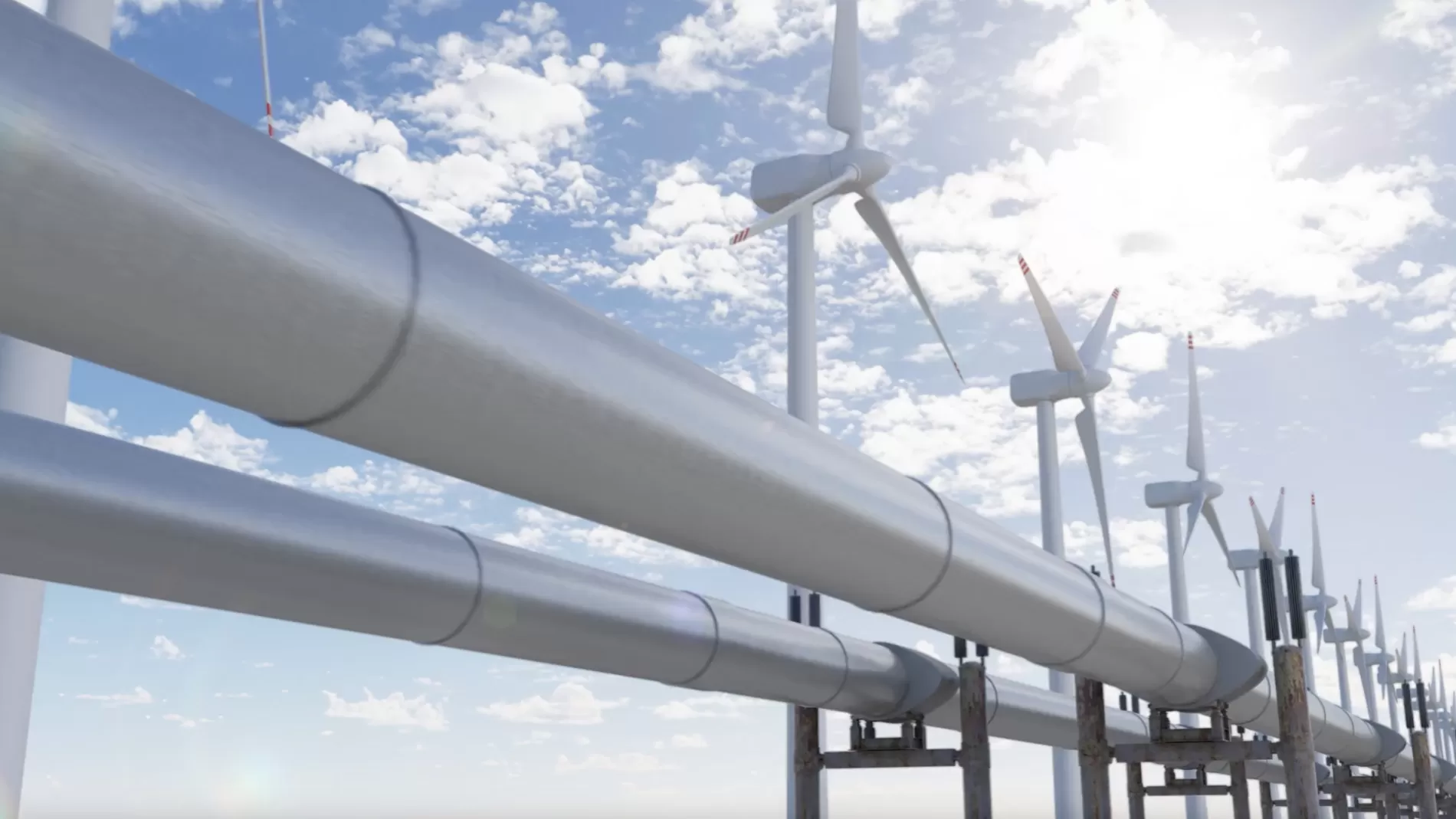 image of pipeline connected to wind turbines